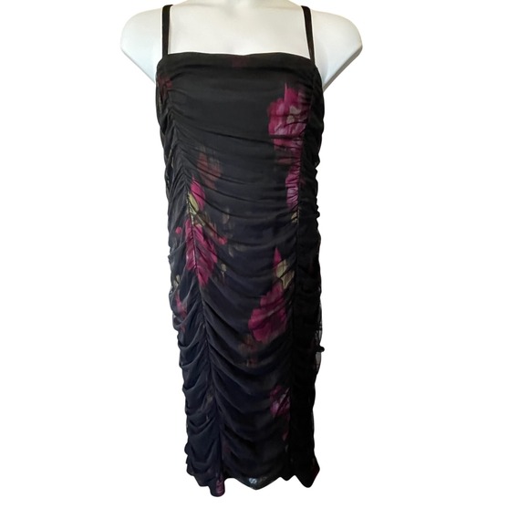 torrid Dresses & Skirts - Womens Dark Floral Fairy Whimsigoth Midi Dress Mesh Ruched Bodycon Black Size 3X